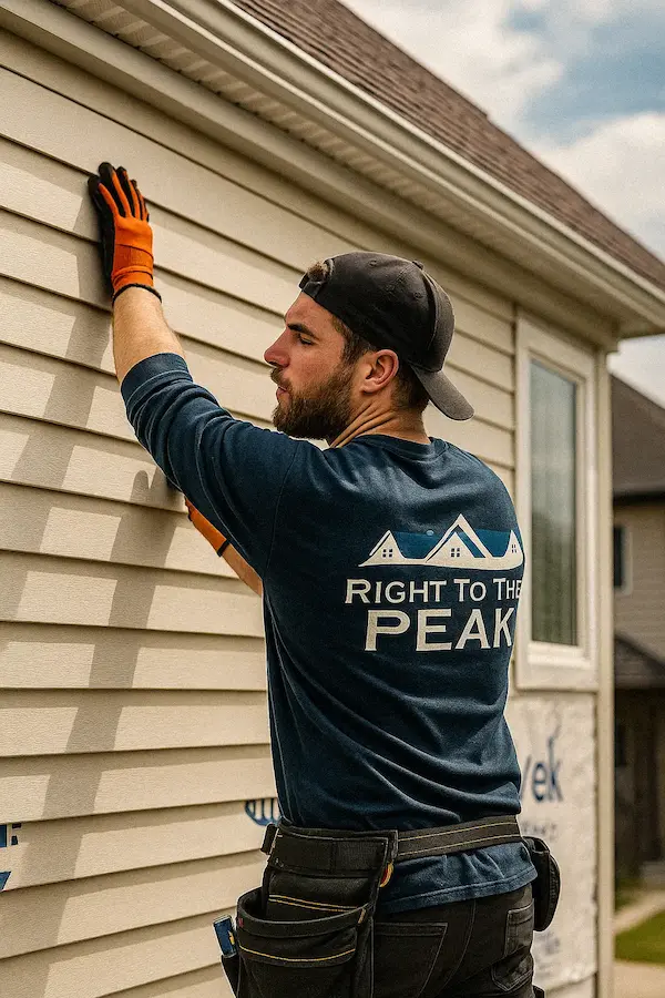 Professional siding installation service in Chestermere, Alberta - Right To The Peak Roofing experts working on residential property